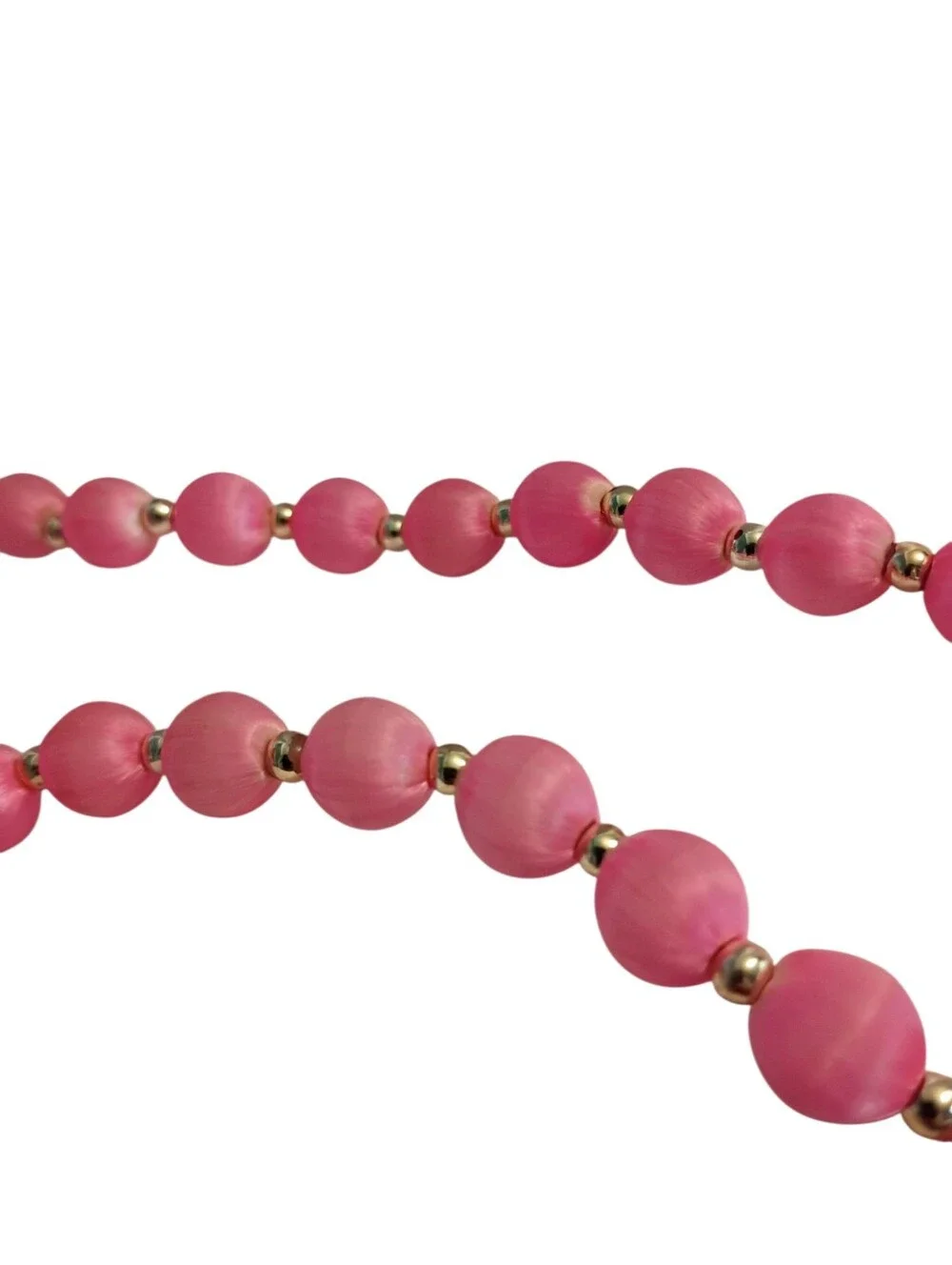 Vintage Pink Beaded Necklace Round satin Beads with Gold-Tone Spacers,
